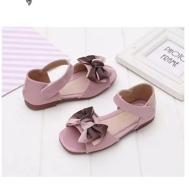 Summer Children's Sandals Girls' New Lace Bow Sweet Princess Sandals Children's Open-Toe Wrap Heel Flats
