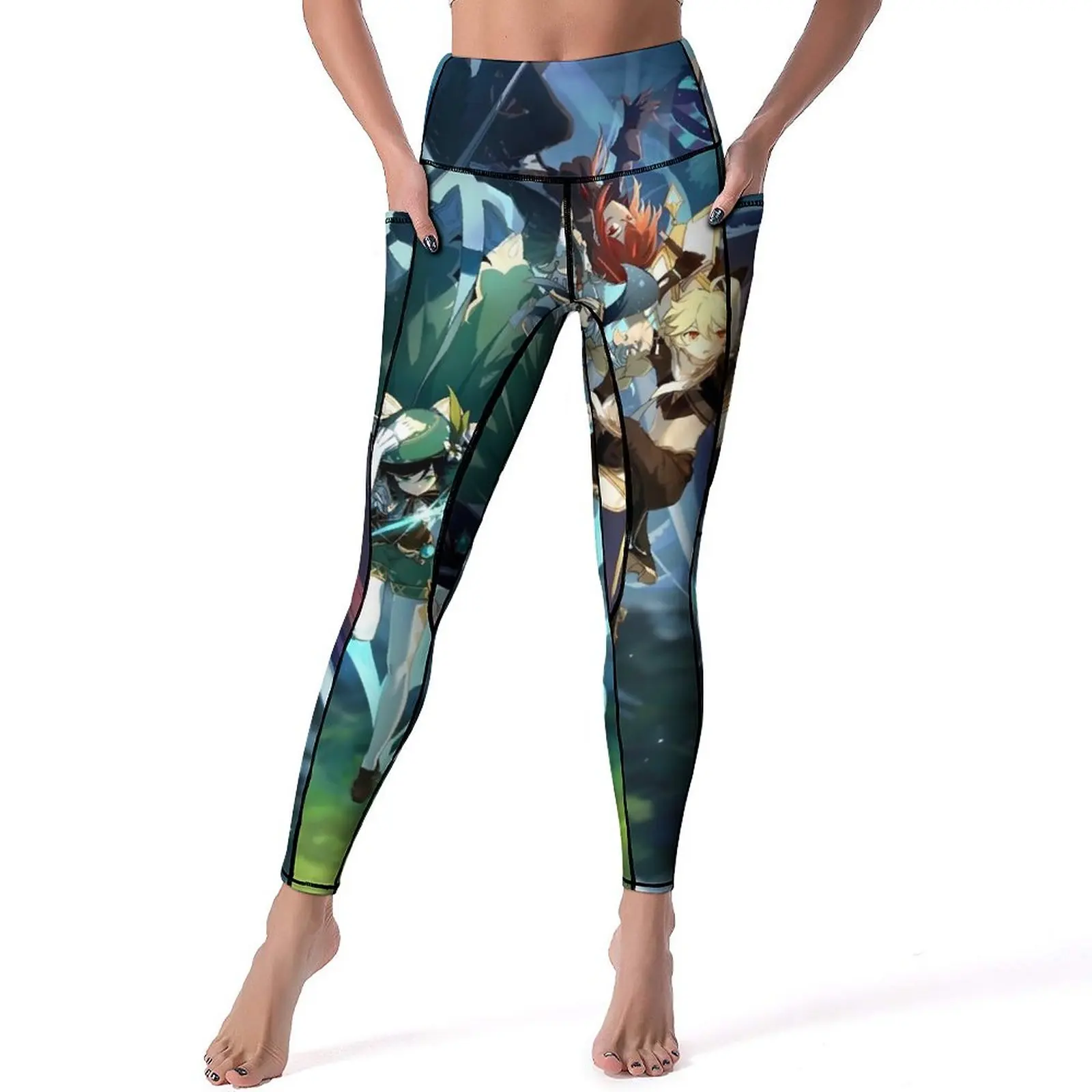 

Genshin Impact Leggings Sexy Anime Print Gym Yoga Pants High Waist Stretch Sport Legging With Pockets Kawaii Printed Leggins