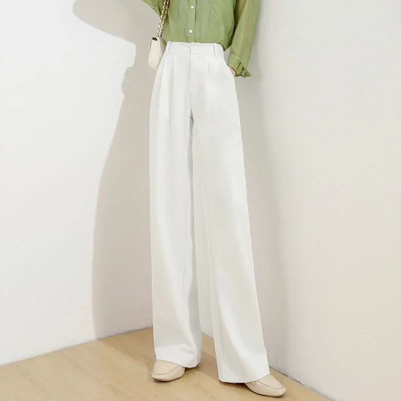 Office Lady Fashion Loose Wide Leg Suits Pants Korean Spring Summer Thin Women Clothing High Waist Casual Straight Trousers 5XL
