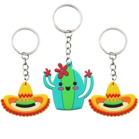 1pcs mexico hat keychain cactus hot dog horse guitar pvc pendant backpack car key ornament pendant small gift metal keychain