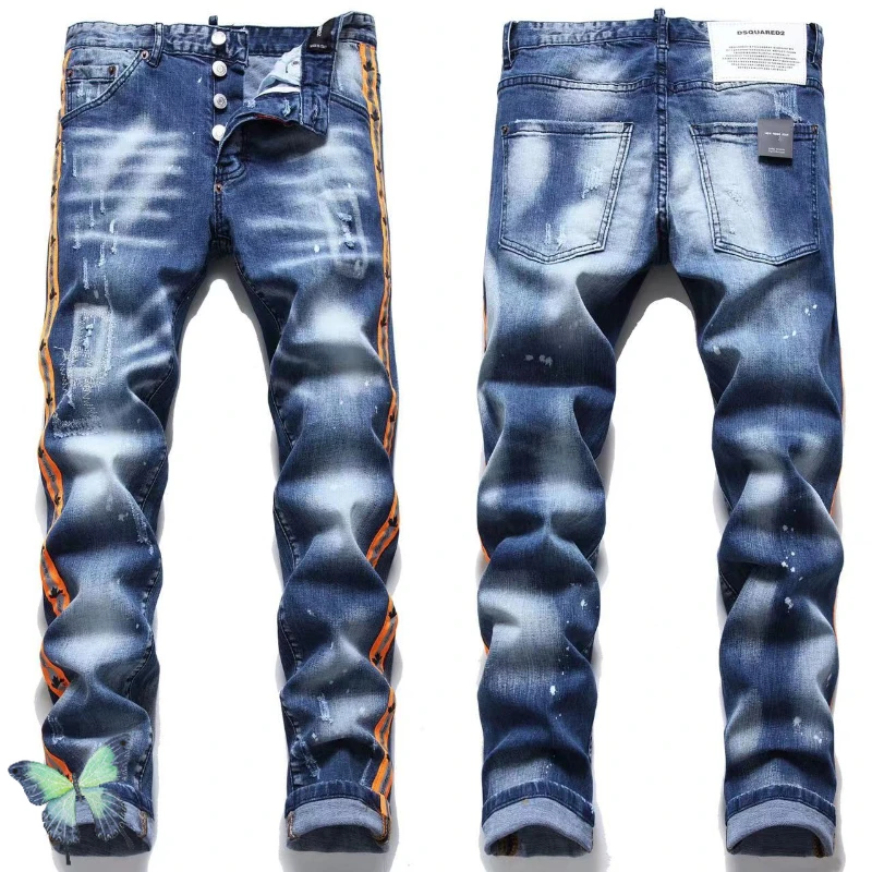 

2022 Stock Ready To Ship Men Denim Pants Button Fly Stripend DSQ2 D2 Men Jeans