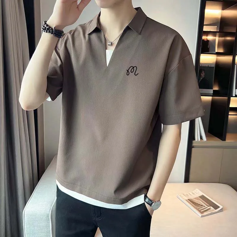 2023 Men Malbon Golf Wear Clothing Polo Men's Summer V-neck Silk Shirt Breathable Short Sleeve Casual Business Sports Top