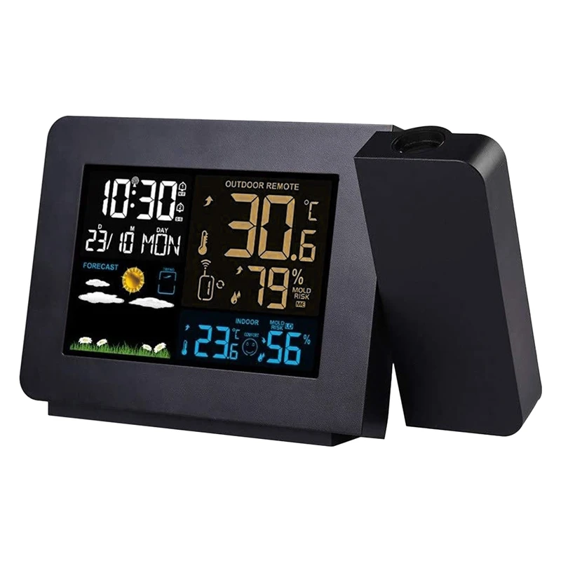 

Weather Station Projection Alarm Clock With Outdoor Sensor Thermometer Hygrometer LCD Display Dual Alarms