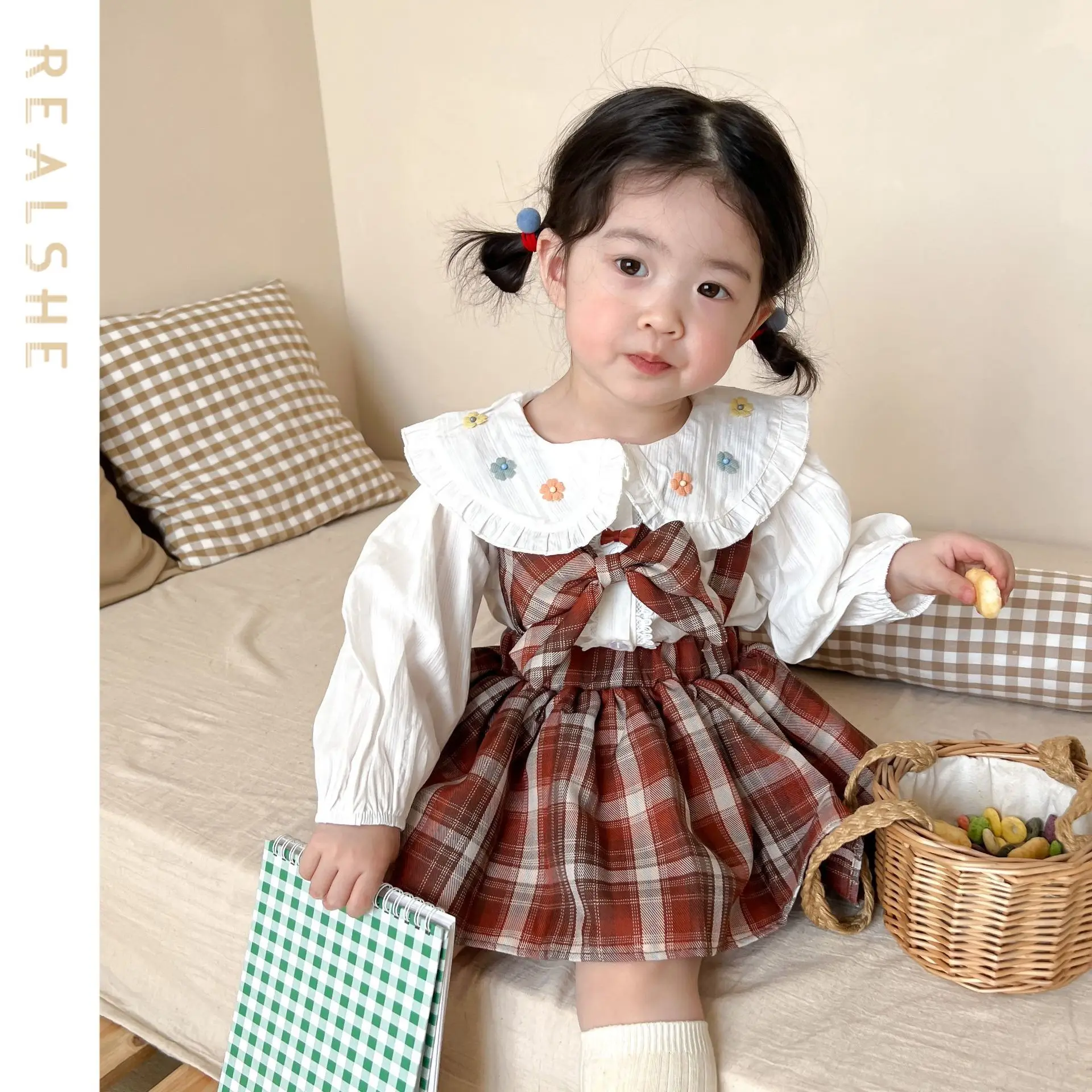 

Toddler Baby Girl Clothing Sets Kids Costume 2023 New Autumn Clothes Outfit Girls Floral Tops Dress 2pcs Suits Set