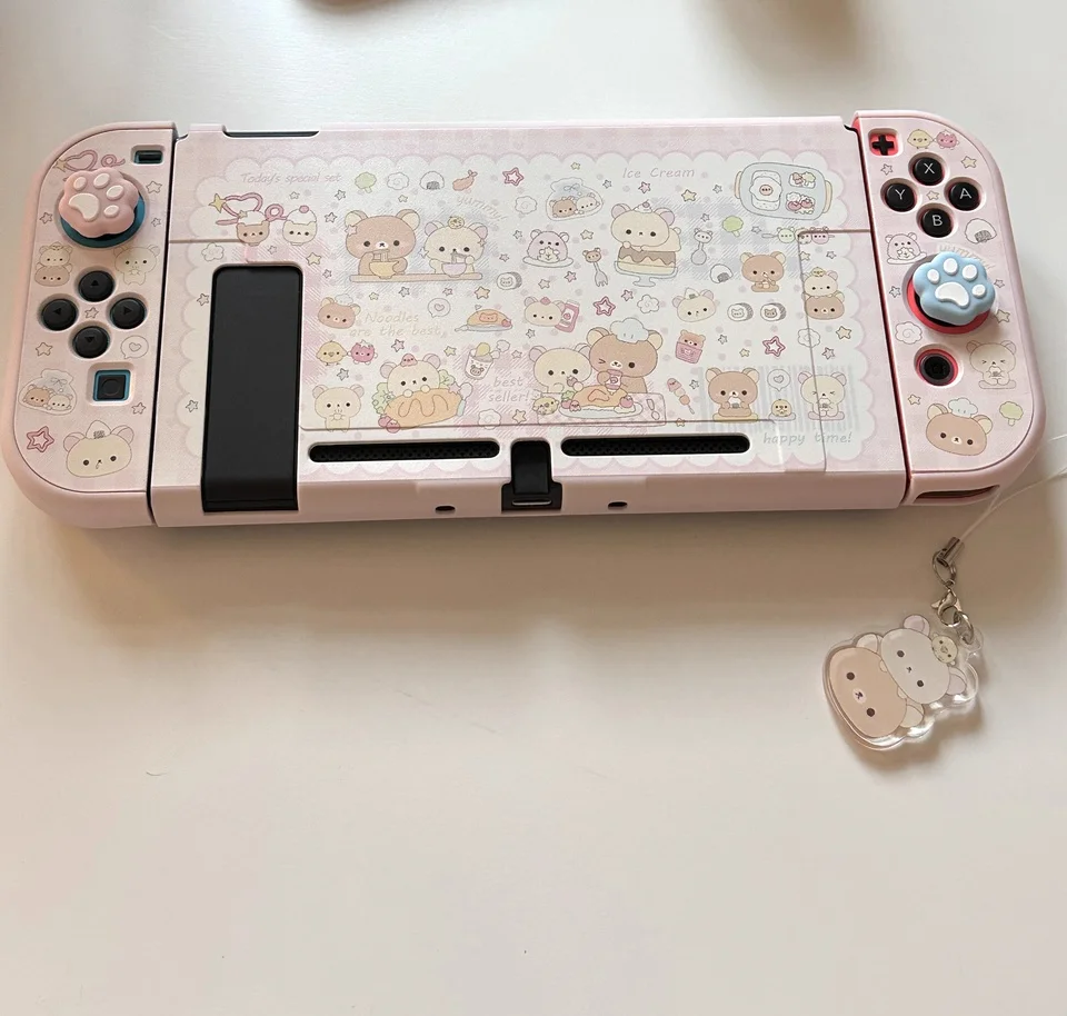 Фото Rilakkuma оригинальный дизайн, милый розовый защитный чехол для переключателя для Switch2 Oled, мягкий корпус, совместимый с Nintendo NS Sister Lite №4