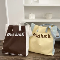 fashion color block womens canvas shopping bag casual simple letter print large capacity lolita school daily open shoulder bag