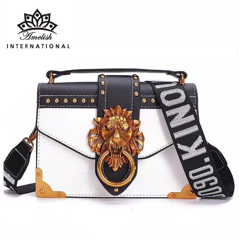 

AMELISH Brand Designer Lion Head Flap Hand Bag Women 2023 Small PU Leather Shoulder Bag for Female Girl Travel Crossbody Handbag