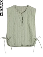 xnwmnz 2022 women fashion new clothes sleeveless vest casual round neck retro lace short button female chic vest
