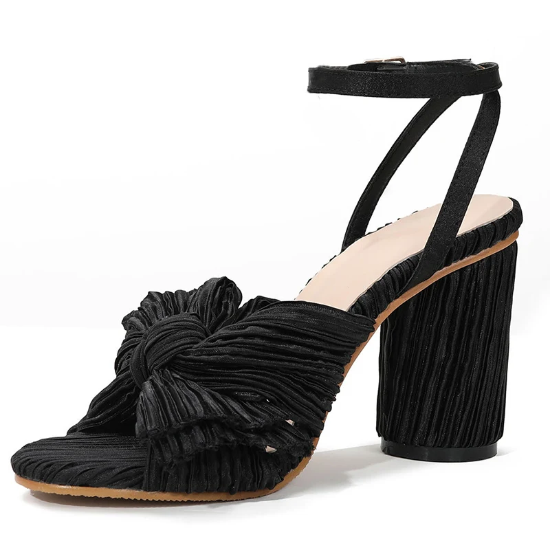 

Сандалии женские с квадратным носком, босоножки на высоком каблуке, с бантом-бабочкой, Элегантные Тапочки, большие размеры, лето