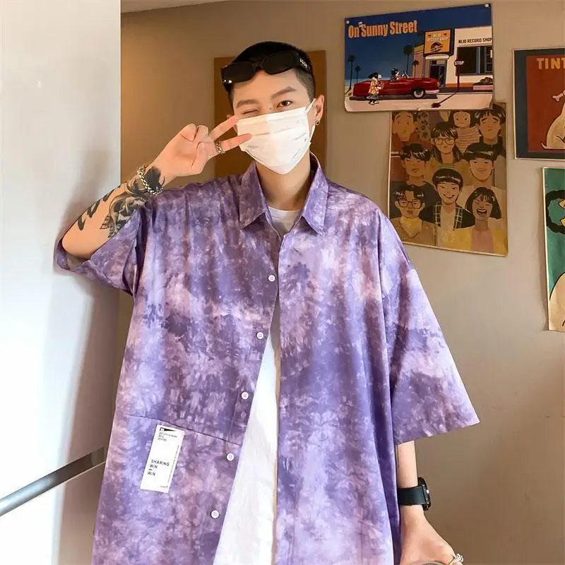 2023 new Summer Men's Oversized Two Piece Set Casual Shirt And Shorts Set Male Loose Fashion Tie Dye Short Sleeve Holiday Suits