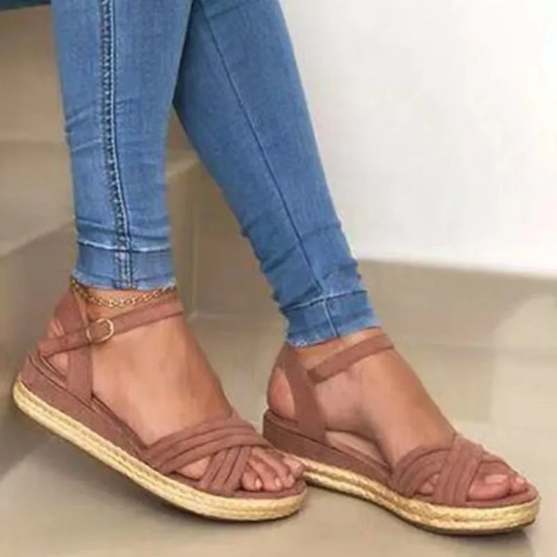 

Women's Sandals 2023 Summer Rome New One-word Buckle Flat Solid Color Sandals Large Size Women's Shoes Sandalias De Mujer