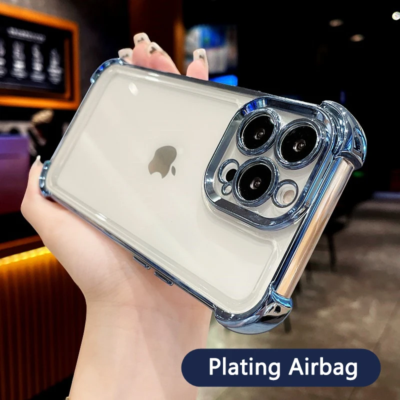 

Fashion Plating Shockproof Airbag Transparent Case For iPhone 14 13 12 11 Pro Max Plus X XS Max XR Silicone Bumper Cover funda