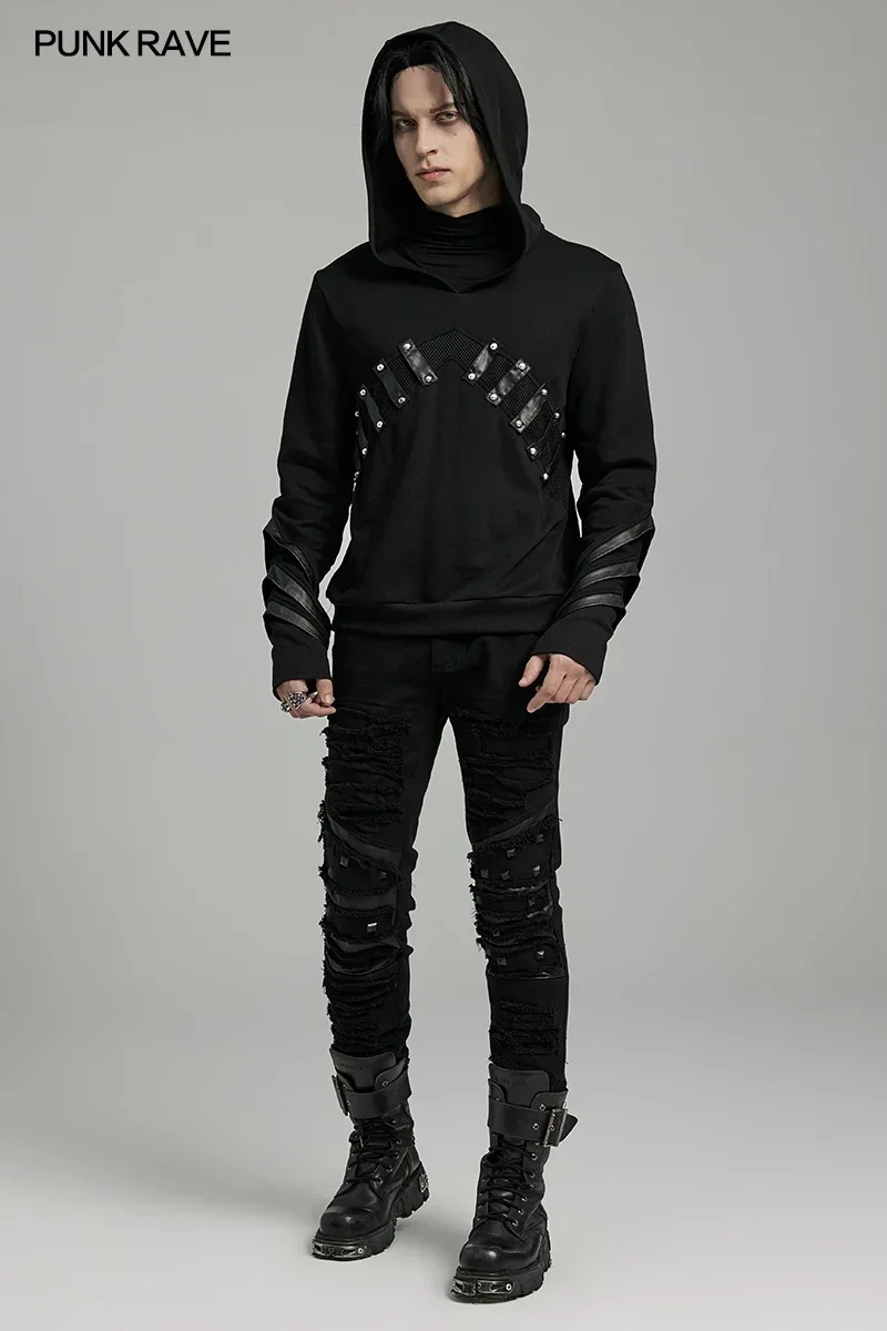 Мужская толстовка в стиле Панк RAVE с персонализированным интегрированным