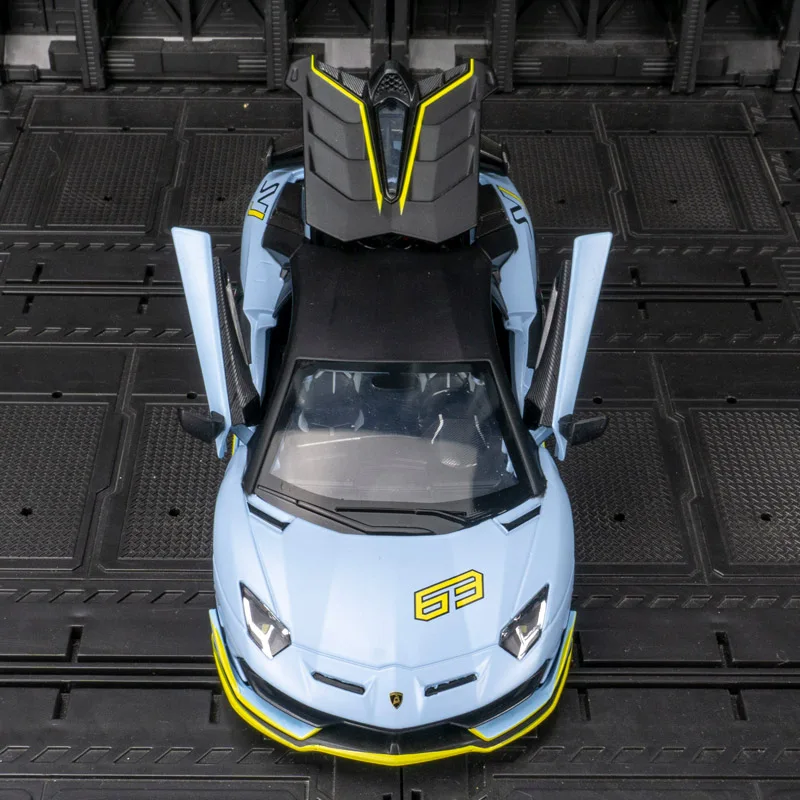 Фото Модель автомобиля Lamborghini Aventador SVJ из сплава металла, масштаб 1:24, с открывающимися дверями с обеих сторон, богатая детализация. №5