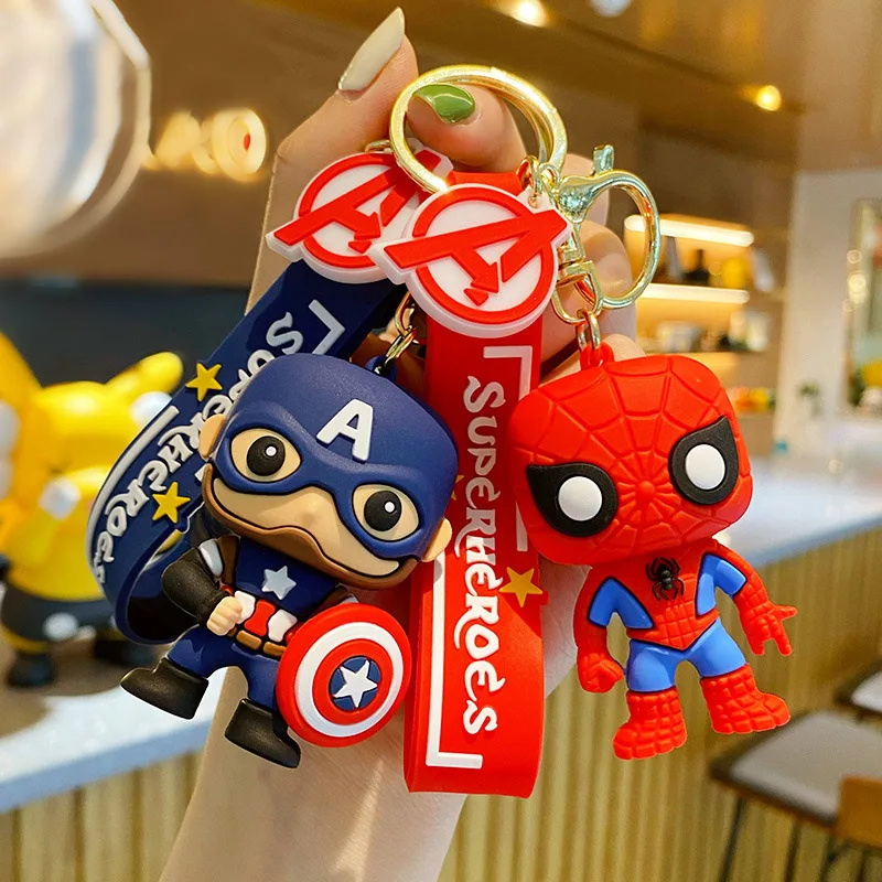 

Super Heroes Spider Man Captain America Black Panther Deadpool KeyChain Pendant PVC Model Kids Toys Children Gifts For Bags