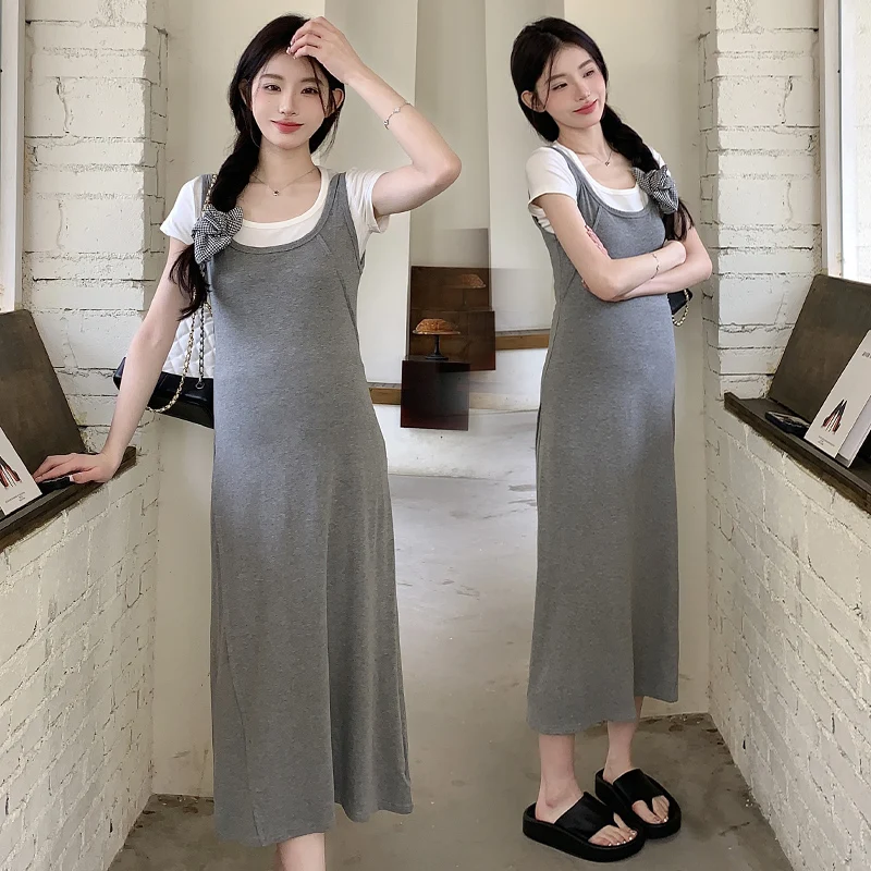 Pregnant Women 2024 New Dress Summer Clothing Set Fashion Temperament Idle Sle Thin Vest Two-piece