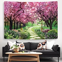 cherry blossom tapestry floral cherry blossom tree in spring tapestry park path tapestry for children adults room decoration