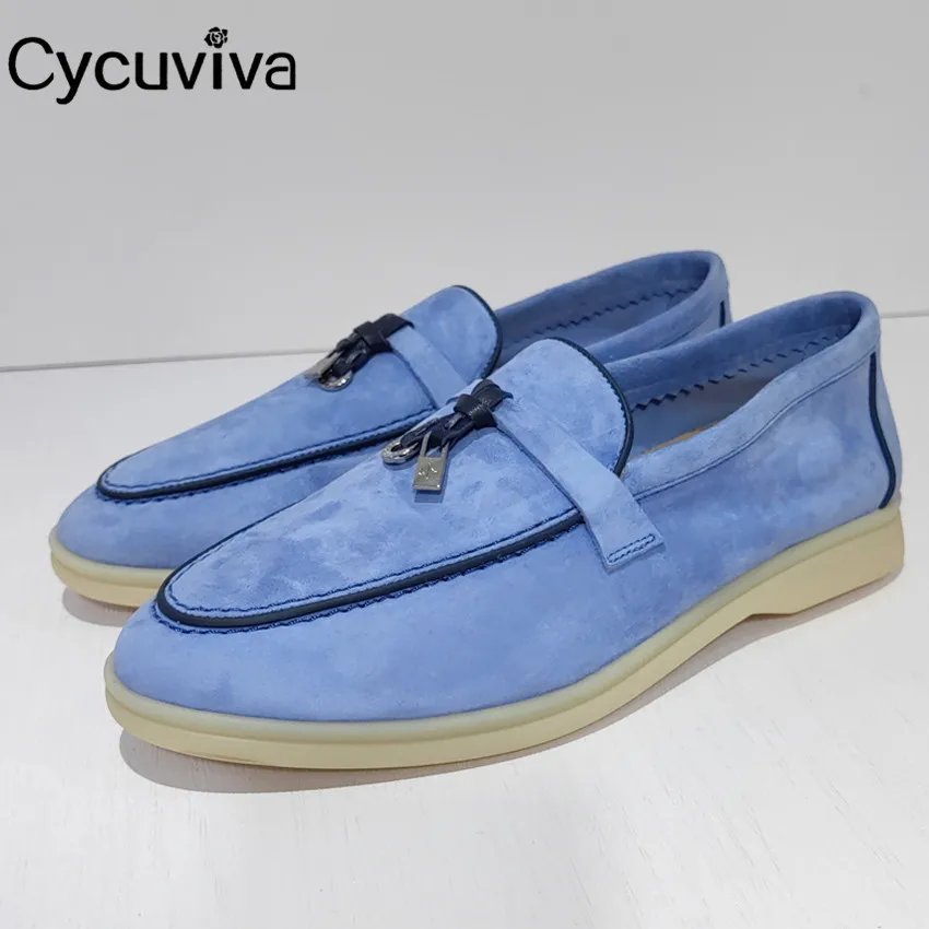 

Hot Sale Women Causal Loafers High Quality Kidsuede Slip-On Ladies Mules Lock Decor Brand Runway Summer Walking Flat Shoes Woman