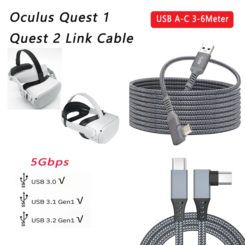 

5M Data Line Charging Cable For Oculus Quest 2 Link VR Headset USB 3.0 Type C Data Transfer USB-A To Type-C Cable VR Accessories