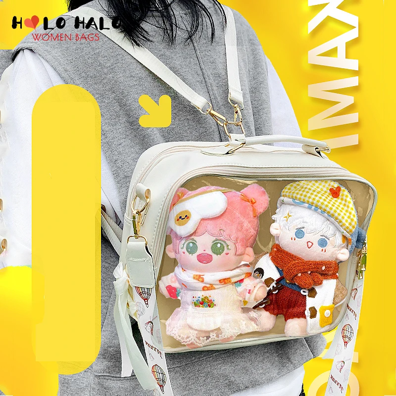

Japanese 20cm Dolls Ita Women Backpacks and Handbag for Girls Cosplay Clear Shoulder Bag JK Sweet Lolita Badge Crossbady Totes