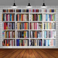 Photography Backdrop Library White Bookshelf Bookcase Filled With Books Background For Office Video Conference Zoom Meeting