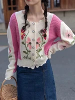 2022 sweet girl korean sweet embroidered knitted cardigan short sweater womens coat womens early autumn new soft waxy top