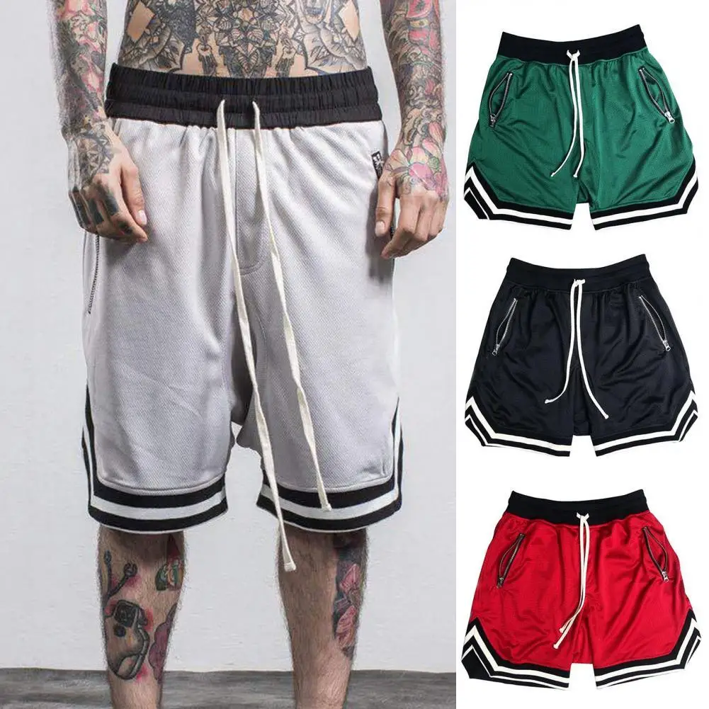 

Summer Fitness Short Pants Tether Closure Loose Sportswear Men Fitness Mesh Short Pants