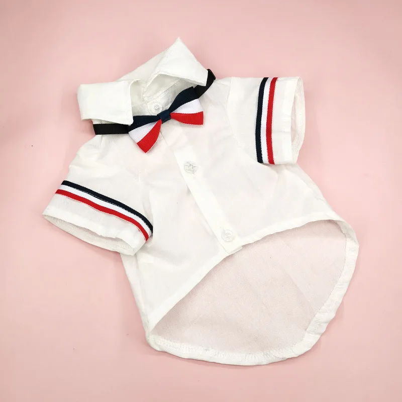 Pet Clothes Spring Summer Puppy Kitten Fashion Suit Small and Medium-sized Dog Bow Tie White Thin Shirt Chihuahua Yorkshire