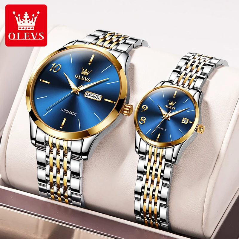 OLEVS Fashion Couple Watch Business Multifunction Calendar Week Display Automatic Waterproof Luminous Mechanical Watches 6632