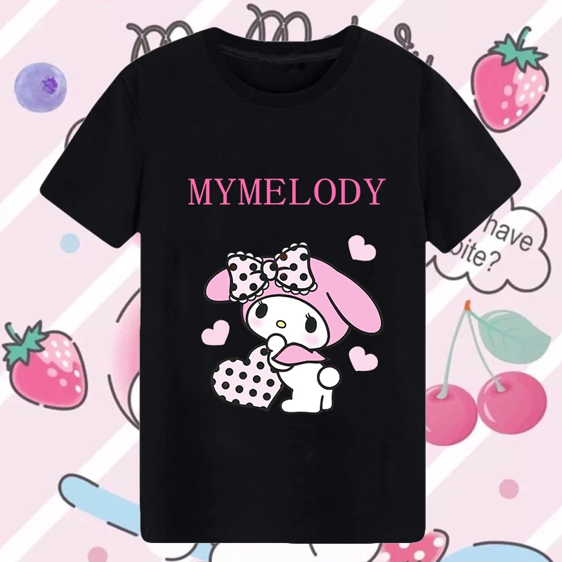 

Kawaii Sanrioed аниме Kuromi MyMelody Cinnamoroll мультфильм круглый вырез Футболка летняя свободная Студенческая парная топ с коротким рукавом подарок