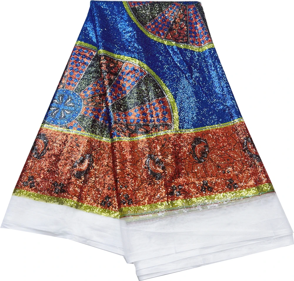 

African Fabric Sequined Lace High Quality French Lace Fabric With Sequins 5 Yards