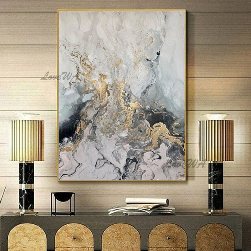 

Handmade Abstract Gold Foil Design Oil Painting Wall Decoration Canvas Art Picture Hotel Room Decor Artwork Unframed Showpieces