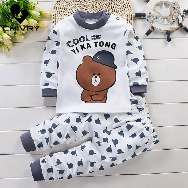 2022 Newborn Kids Boys Girls Pajama Sets Cartoon Long Sleeve Cute T-Shirt Tops with Pants Toddler Baby Autumn Sleeping Clothes