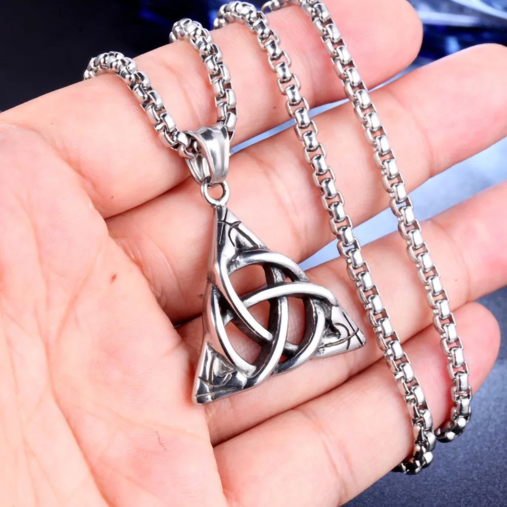 Круглая подвеска с треугольным узлом викингов ожерелье цепью 3 мм очаровательное