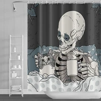 funny skeleton cat shower curtain window curtains rock and roll flower skull bathroom bathtub curtains home decor