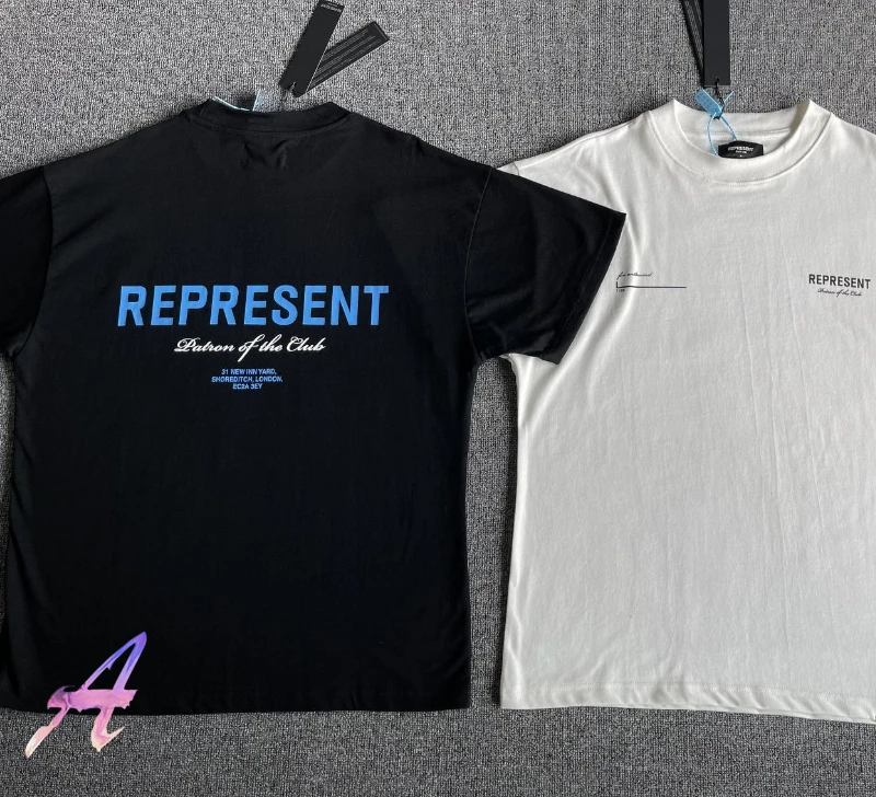 

Summer REPRESENT T-shirt Blue Slogan Letter Logo Print Cotton Men Women Oversized T-shirt