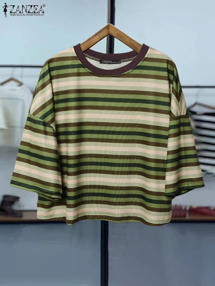 ZANZEA летние футболки с короткими рукавами 2025 г. женские простые повседневные топы