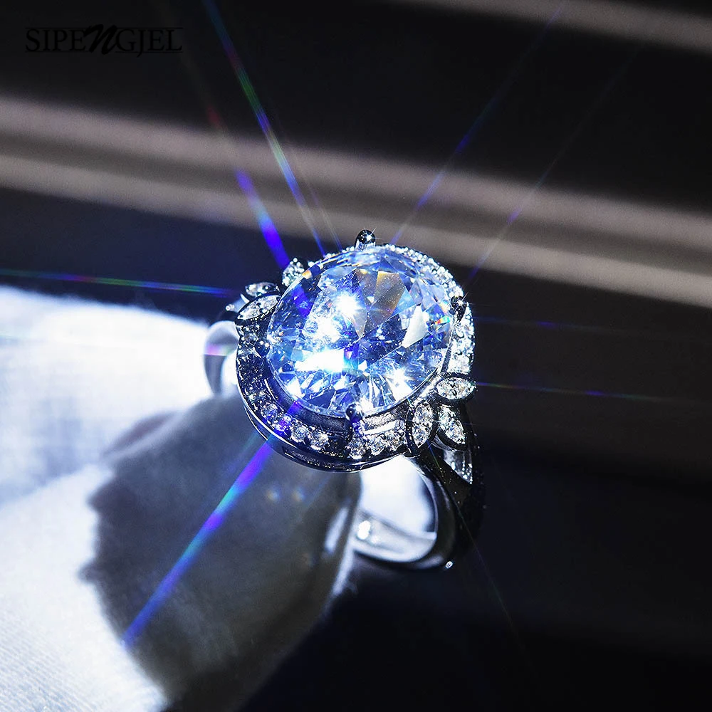 

SIPENGJEL Fashion Cubic Zircon Oval Crystal Finger Opening Ring Luxury Brand Wedding Ring for Women Man Jewelry Gift