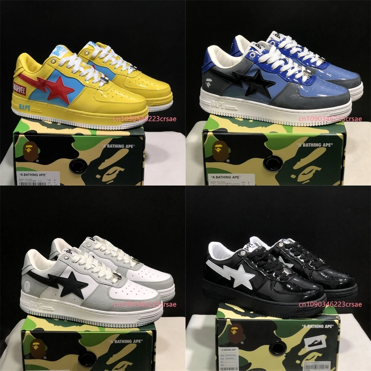 Eur36-46 Bape Sta Men Women Shark None-Slip WGM Skateboarding Shoes Outdoor Causal Bapesta Sports Big 46 Size Walking Sneakers