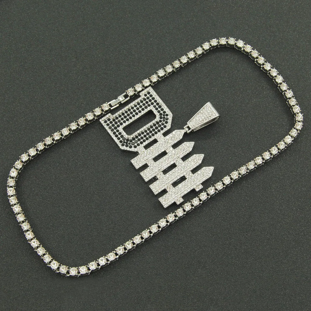 

Iced Out Tennis Chains Bling Diamond Letter D Personality Rhinestone Pendant Mens Necklace Charm Gold Hip Hop Jewelry for Women