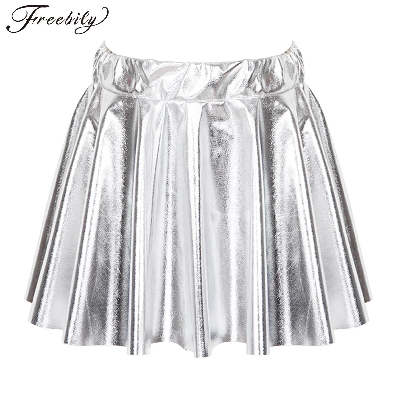 

Kids Girls Shiny Bronzing Cloth Skirt Hip Hop Jazz Dance Stage Performance Clothing Elastic Waistband Tutu Party Show Dancewear