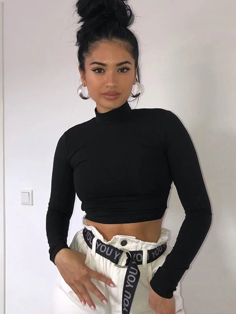 Женская хлопковая сексуальная футболка с открытой спиной и длинными рукавами