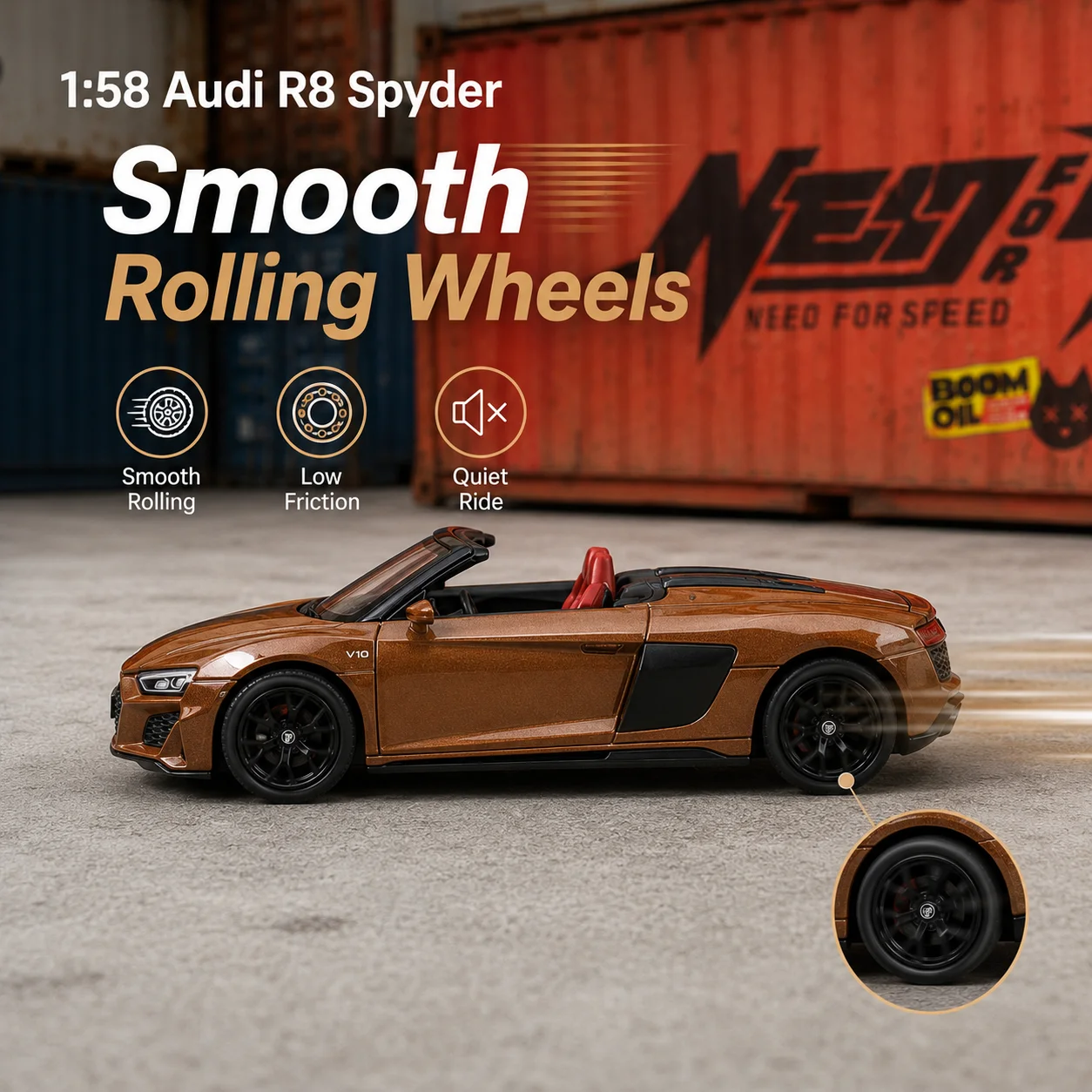 Фото Миниатюрная модель Audi R8 Spyder Convertible 1/58, коллекционная машинка из металлического сплава CCA, с вращающимися колесами, для демонстрации, подарок для парня №3