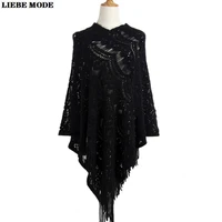 asymmetric style crochet poncho spring autumn fashion jumper hollow out cloak sweater women knit pullover with tassel cape femme