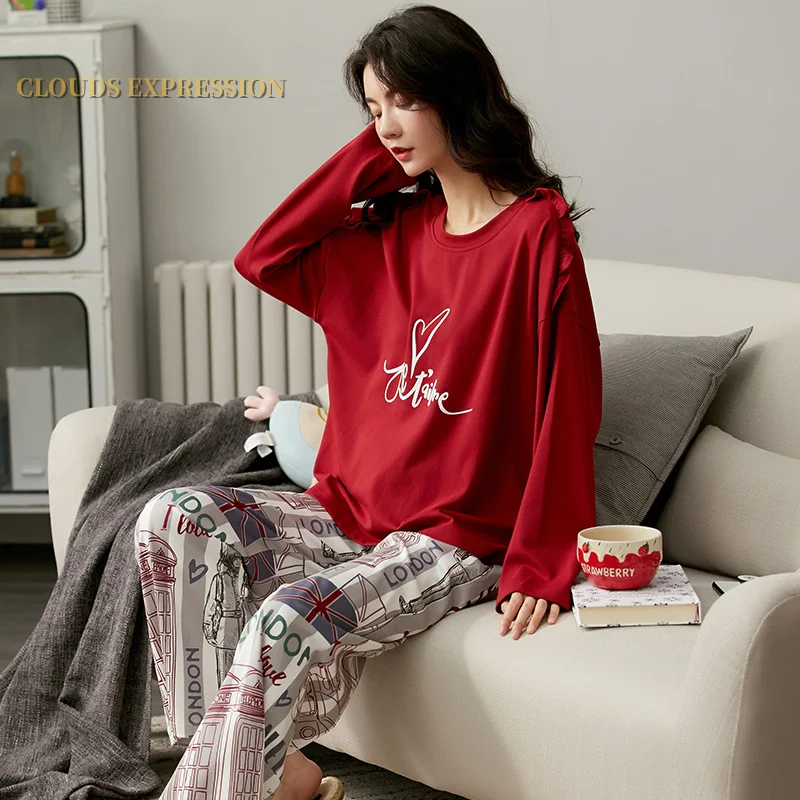 Пижама женская из чистого хлопка элегантный пижамный комплект повседневная