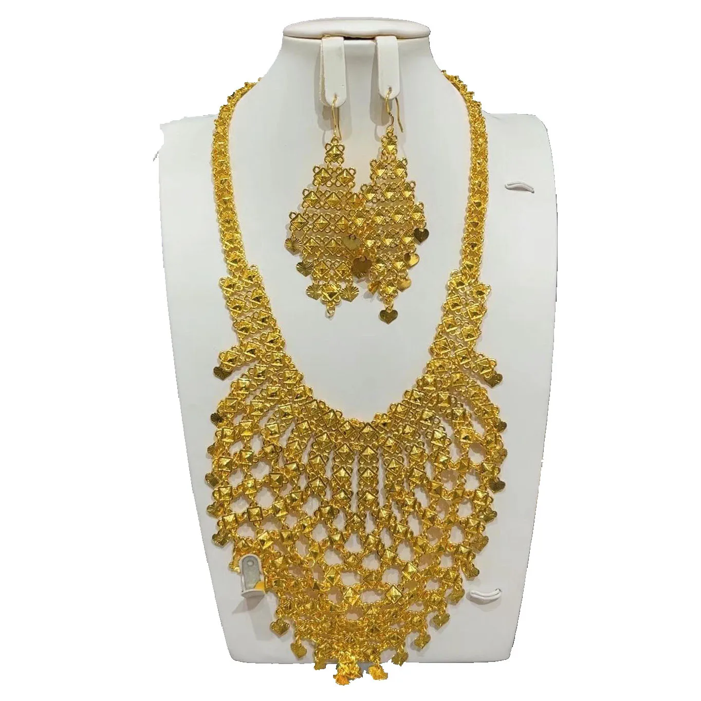

24K Dubai Jewelry Necklace Women's Earrings Dubai African Bride Wedding Two Piece Set