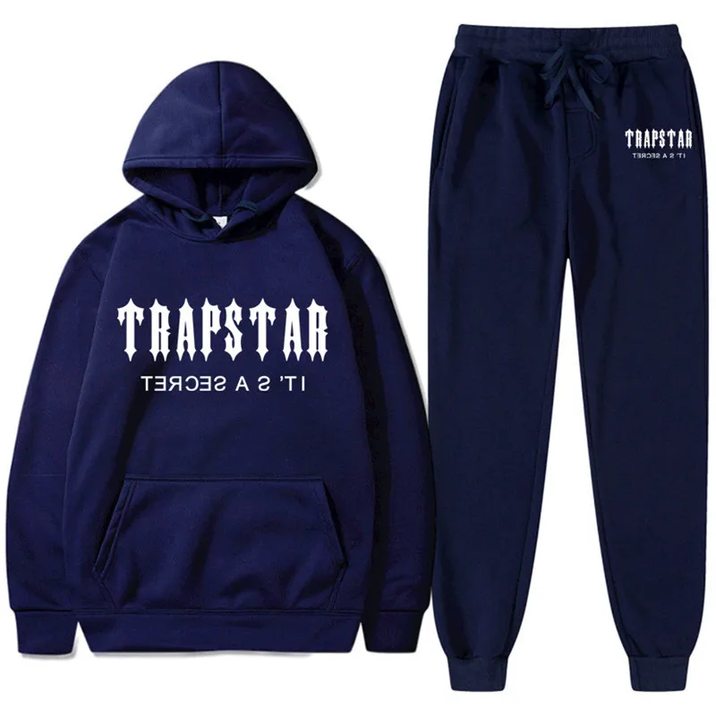 Tracksuit TRAPSTAR Brand Printed Sportswear Men 28 Colors Warm Two Pieces Set Loose Hoodie Sweatshirt + Pants Set Hoodie Jogging