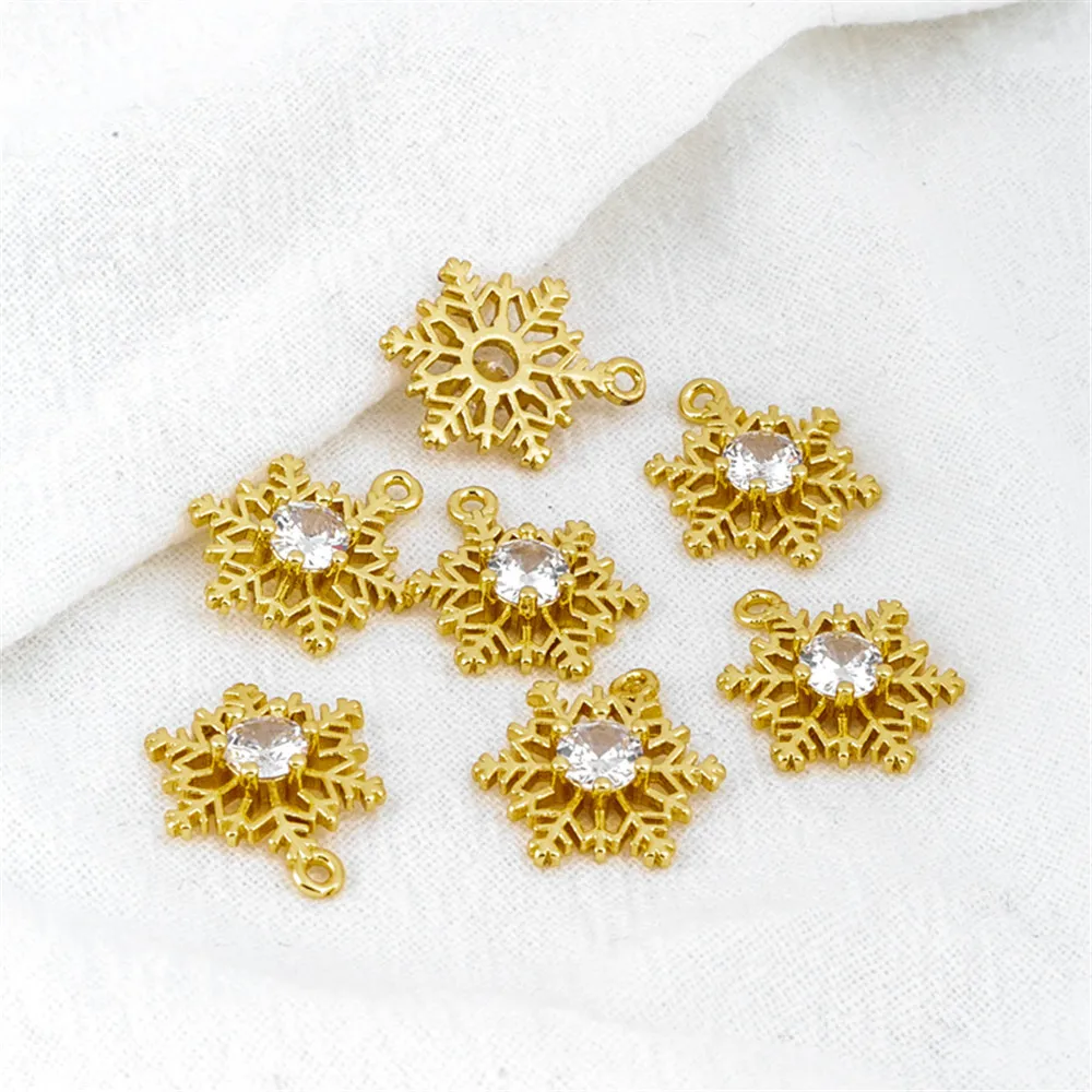 

14k package gold color protection inlaid with zircon snowflake 15mm pendant diy jewelry necklace bracelet pendant