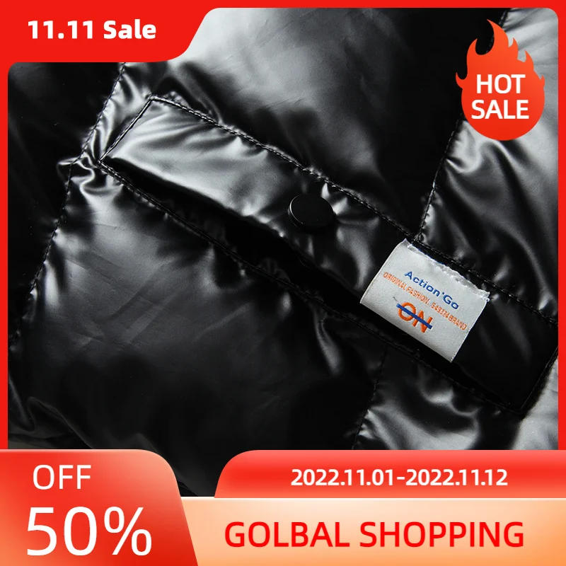 LUCLESAM Men Fashion Shiny Padded Jacket Winter Warm Thicken Windproof Parkas Down Coat casacos masculinos