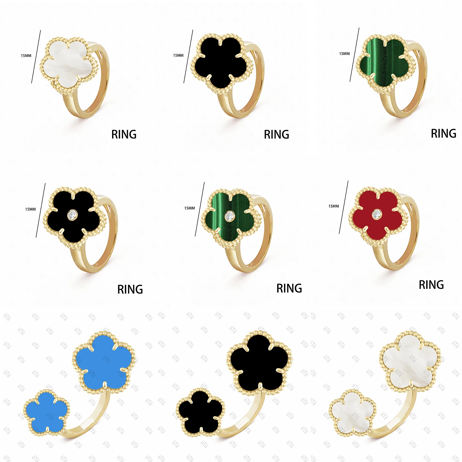 

Classic Natural Gem Four-Leaf Clover / Five-Leaf Flower Ring Charming For Women Girls Party Wedding Jewelry Gifts Free Shipping